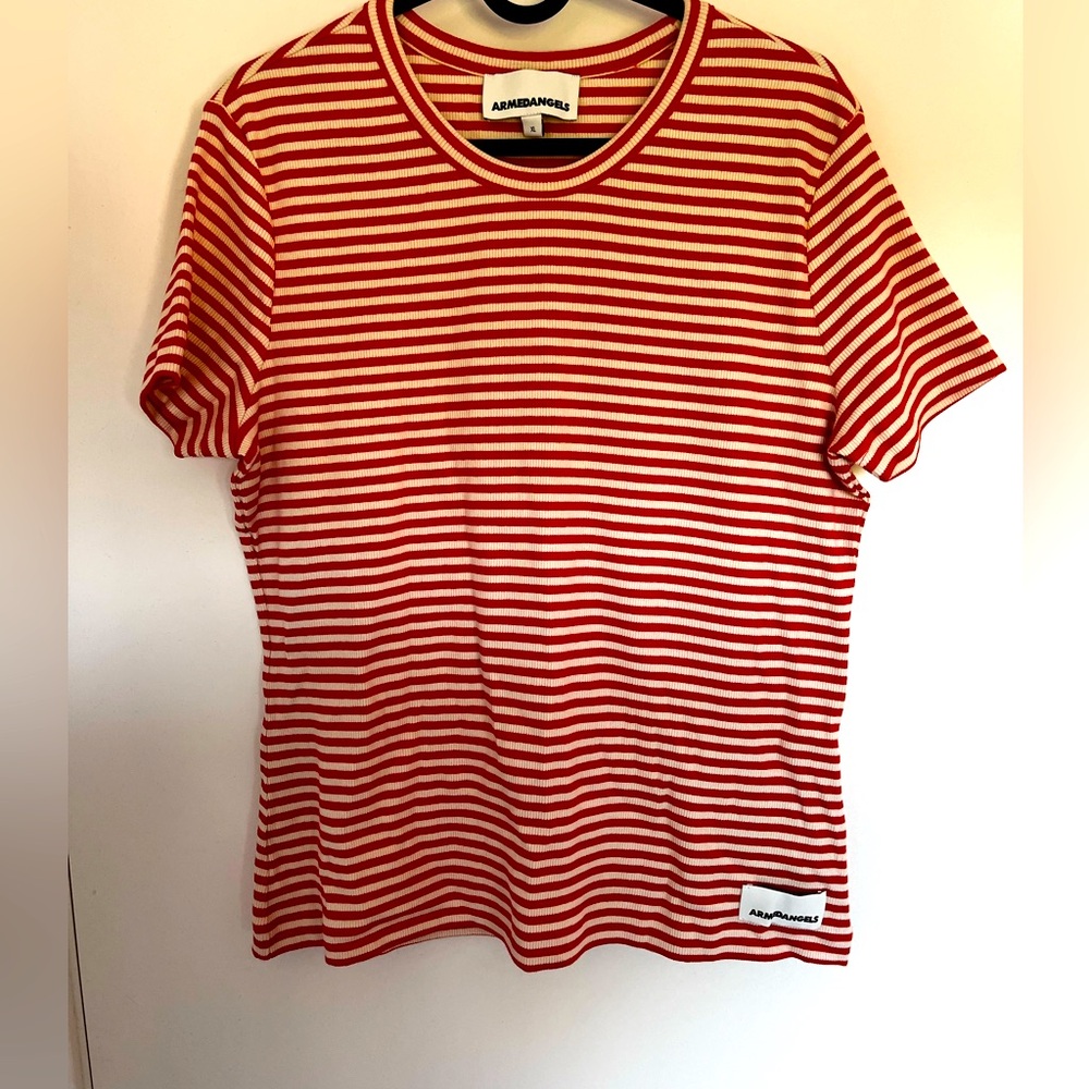 Kardaa Stripes Shirt in Poppy Red & Oat Milk XL